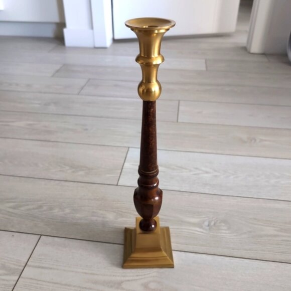 Vintage 1960's Brass Solid Wood Edwardian Large Pillar Regency Candlestick - Picture 1 of 4
